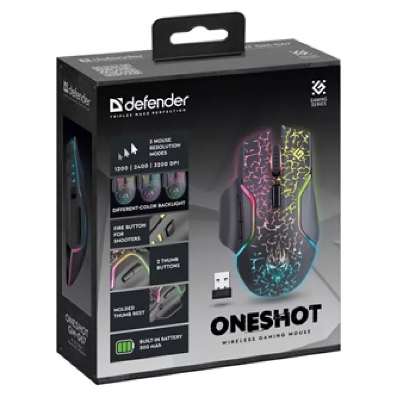 Rato Defender Oneshot GM-067 Gaming destro RF sem fios + USB Type