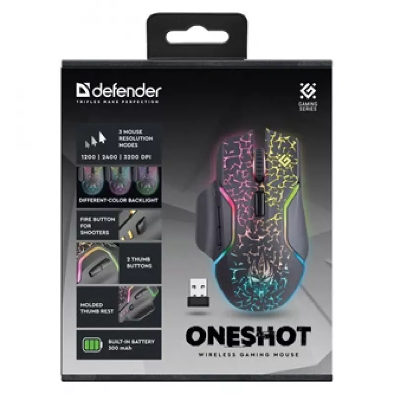 Rato Defender Oneshot GM-067 Gaming destro RF sem fios + USB Type