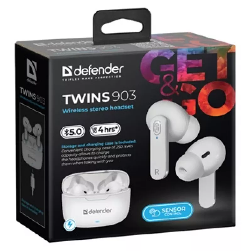 Auriculares Bluetooth Defender TWINS 903, brancos