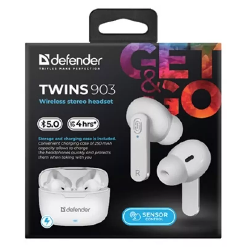 Auriculares Bluetooth Defender TWINS 903, brancos