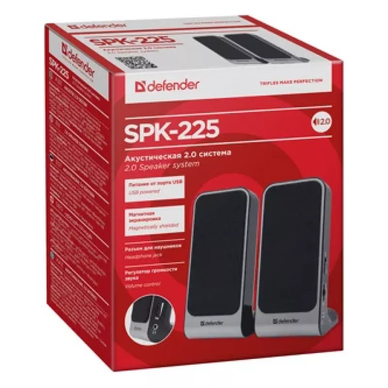 Altifalantes DEFENDER SPK-225 com fios 2.0, 4 W RMS, USB/DC 5 V, 3,5 mm, preto