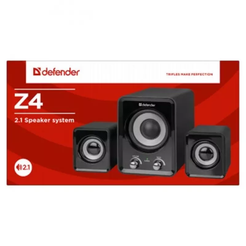 Altifalantes com fios DEFENDER Z4 2.1, 11 W RMS, preto, alimentação USB 5V, saída de auscultadores de 3,5 mm