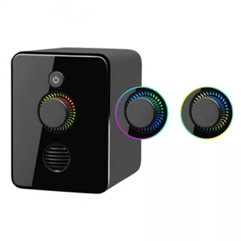 Defender V12 65212 colunas para computador 2.1, 11 W, subwoofer de 5 W, alimentadas por USB, retroiluminação LED, pretas, 115 x 130 x 223 mm