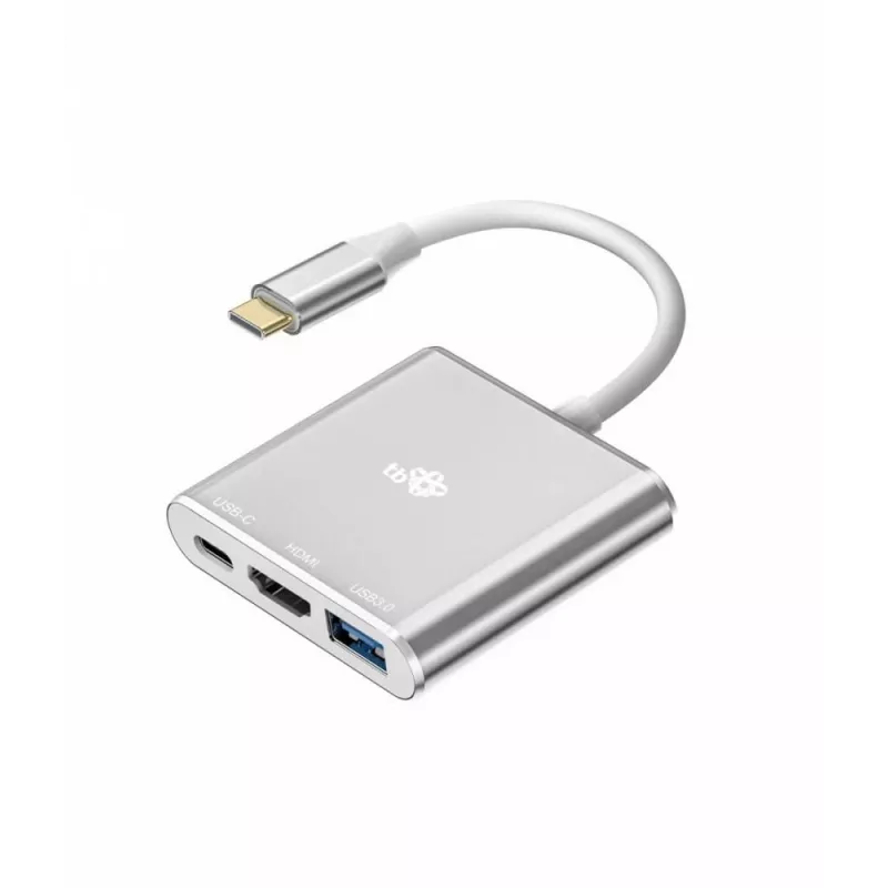 Adaptador-Hub USB-C TB AKTBXVAU3HMPDAV — 3-em-1: HDMI + USB-A + USB-C PD, Prateado