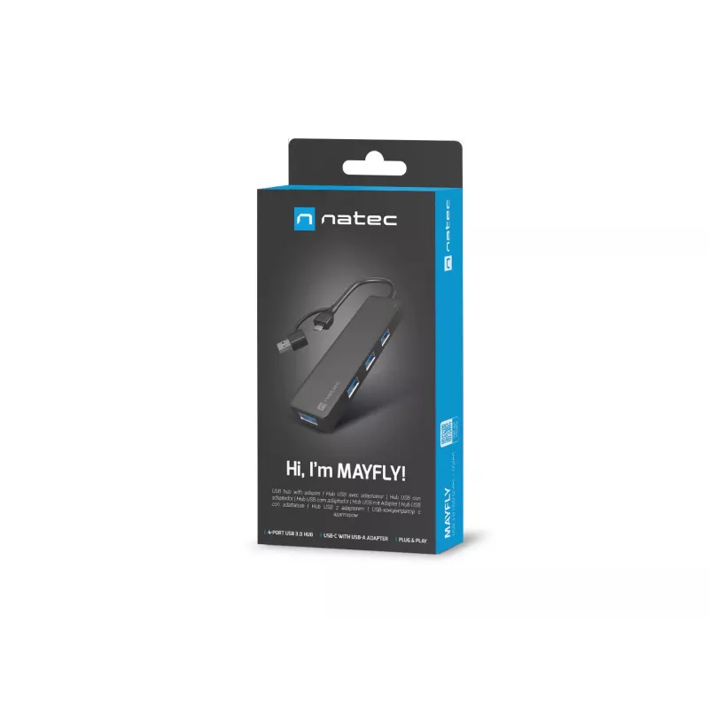Hub USB NATEC Mayfly USB 3.2 Gen 1 Type-A Type-C 5000 Mbit/s preto