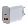 Carregador universal 2x3A USB C + USB A Power Delivery Branco