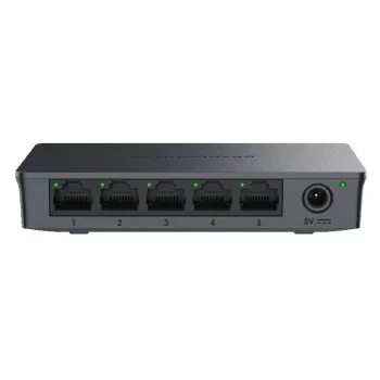 Grandstream GWN7700 switch não gerido Layer 2 5 portas Gigabit capacidade de comutação 10Gbps 802.1p QoS preto para secretária/parede 5VDC