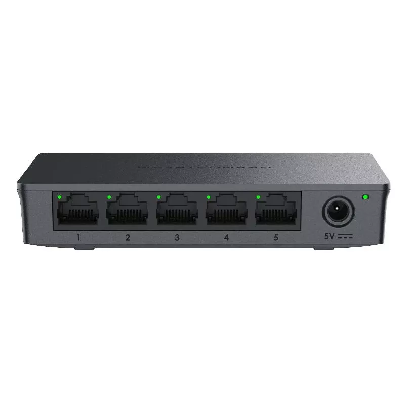 Grandstream GWN7700 switch não gerido Layer 2 5 portas Gigabit capacidade de comutação 10Gbps 802.1p QoS preto para secretária/parede 5VDC