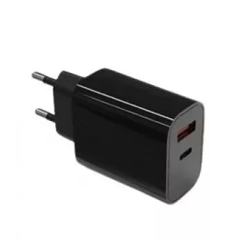 Carregador de parede 2x3A USB-C + USB-A Power Delivery preto