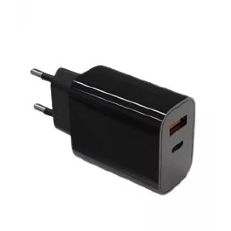 Carregador de parede 2x3A USB-C + USB-A Power Delivery preto