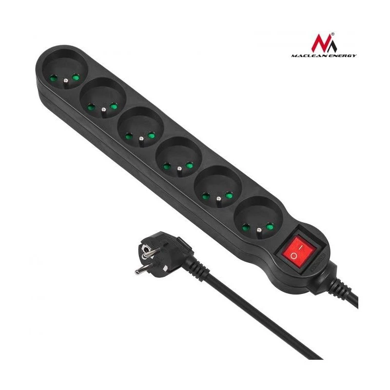 Extensão elétrica Maclean MCE187 3m 6 tomadas AC interior preto
