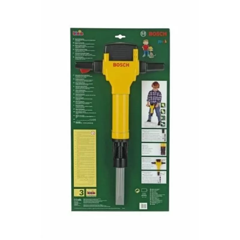 Theo Klein 8405 Martelo demolidor Bosch I a pilhas com movimento de subida e descida da broca I com som de motor e luz intermitente I dimensões: 28 cm x 7 cm