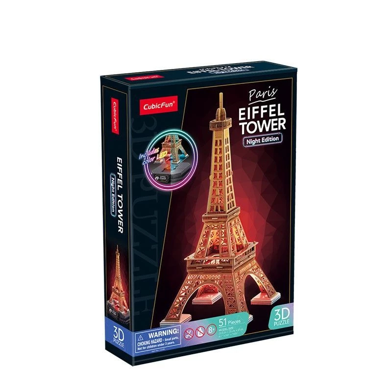 Puzzle 3D Cubicfun Torre Eiffel Night Edition LED da cubicfun modelo 306-L534H – puzzle arquitetónico 3D iluminado