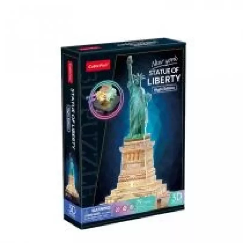 Puzzle 3D CubicFun 306-L536H Estátua da Liberdade Night Edition — kit de montagem com iluminação LED