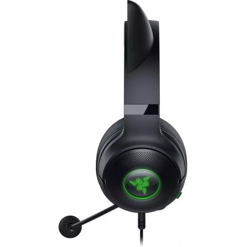 Kraken Kitty V2 - Preto, Auscultadores gaming, Orelhas de gato, Iluminação reativa a streams, Microfone cardioide HyperClear, Drivers TriForce de 40 mm, Microfone integrado nas almofadas, Razer Chroma RGB (orelhas e almofadas), Som surround: Disponível apenas em