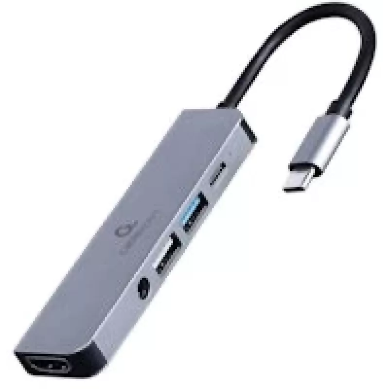 Dock/replicador de portas para portátil Gembird A-CM-COMBO5-02 com fios USB 3.2 Gen 1 (3.1 Gen 1) Type-C prateado