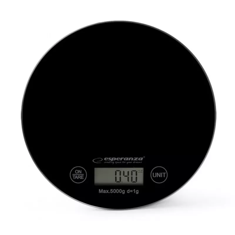 Esperanza EKS003K Balança de cozinha preta superfície plana redonda Balança de cozinha eletrónica
