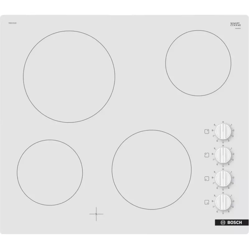Placa elétrica de irradiação Bosch PKE612CA2E, 6600 W, 4 zonas de cozedura, branco
