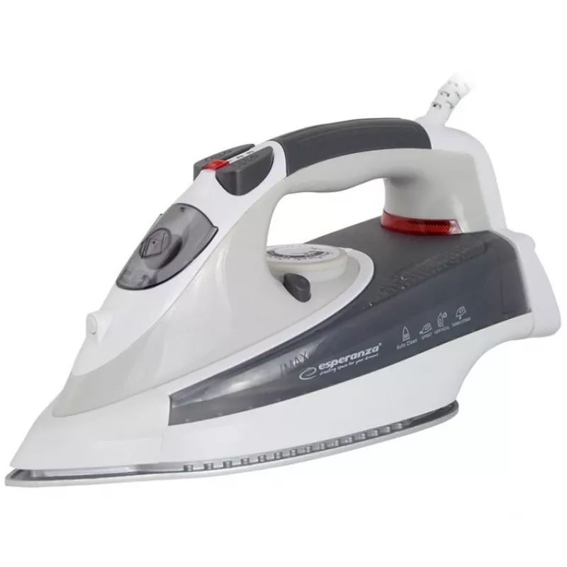 Esperanza CHINO EHI009 ferro a vapor 2400 W, base de cerâmica, depósito de 0,3 l, engomar a vapor e a seco, 220–240 V, 50–60 Hz, cabo de 1,5 m, branco