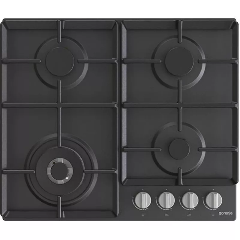 Placa de gás encastrar Gorenje GW641EXB, 4 zonas de gás, preta, 60 cm, controlo por botão rotativo, grelhas de ferro fundido