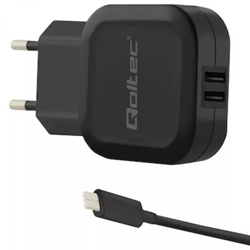 Carregador Qoltec 50188 para dispositivos móveis portátil, smartphone, smartwatch, tablet, telefone, universal preto AC, DC interior