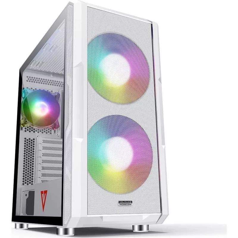 Caixa de PC MODECOM AMIRANI ARGB Midi Tower branca — ATX/ITX, GPU 35 cm, dissipador de CPU 16,5 cm, 2 ventoinhas de 200 mm