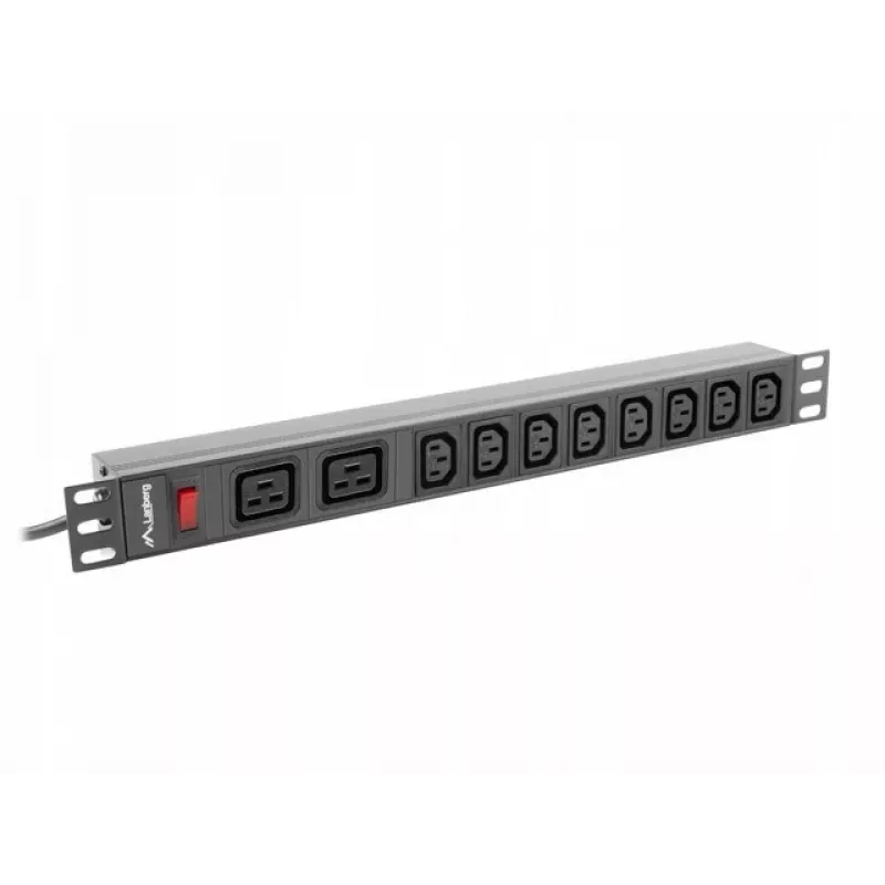 Unidade de distribuição de energia para rack LANBERG PDU-02I1908I-0200-C20-BK — 1U, 10×C13, 16A, cabo de 2 m, 19 polegadas