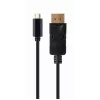 Adaptador Gráfico USB Gembird A-CM-DPM-01 com USB-C, suporta até 3840×2160, USB 2.0 / 3.2 Gen 2, preto, cabo de 2 m