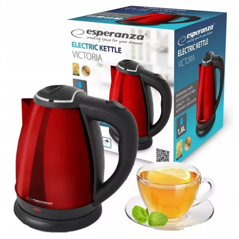 Chaleira elétrica ESPERANZA EKK113R 1,8 L 1800 W aço inoxidável com desligamento automático e proteção contra funcionamento a seco