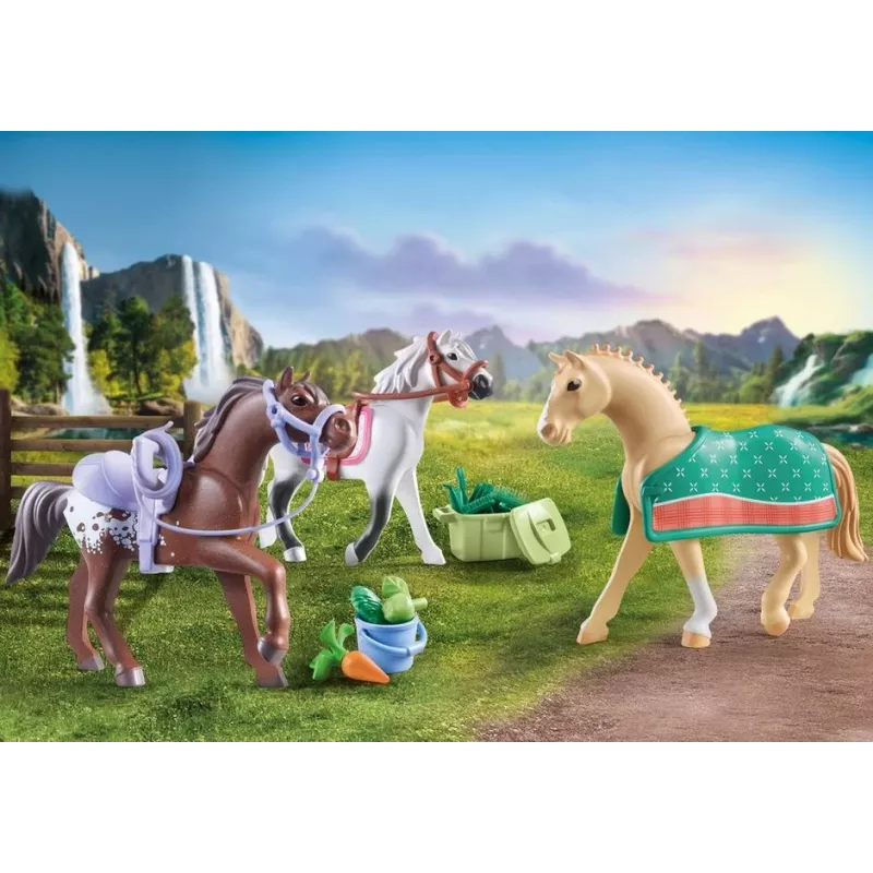 Playmobil 71356 Pferde von Waterfall – Três cavalos com sela