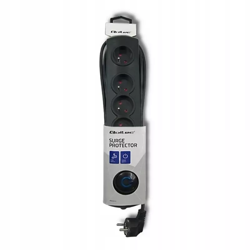 Proteção contra sobretensões Qoltec 50269 preto 5 tomadas AC 230V