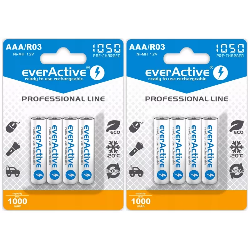 Pack de pilhas recarregáveis AAA NiMH everActive EVHRL03-1050 1,2 V — 4 unid., 1050 mAh