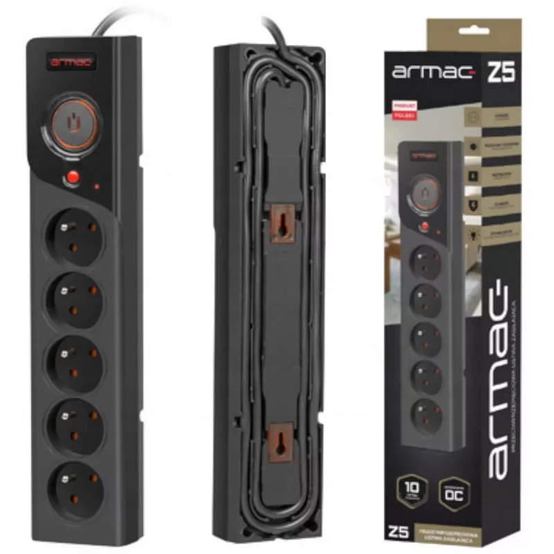 Régua de tomadas ARMAC Z5 3M 5X 230V PL 10A organizador de cabos preto