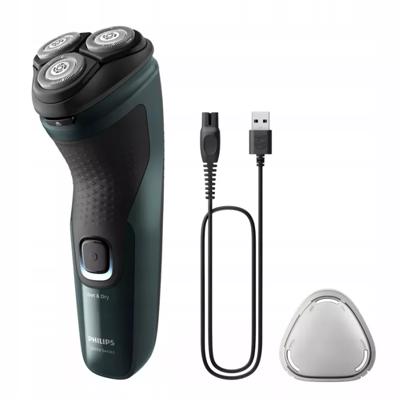 Máquina de barbear rotativa elétrica Philips 3000X Series X3002/00 – máquina de barbear de 3 cabeças húmido e seco, sem fios, bateria NiMH, 40 minutos de autonomia