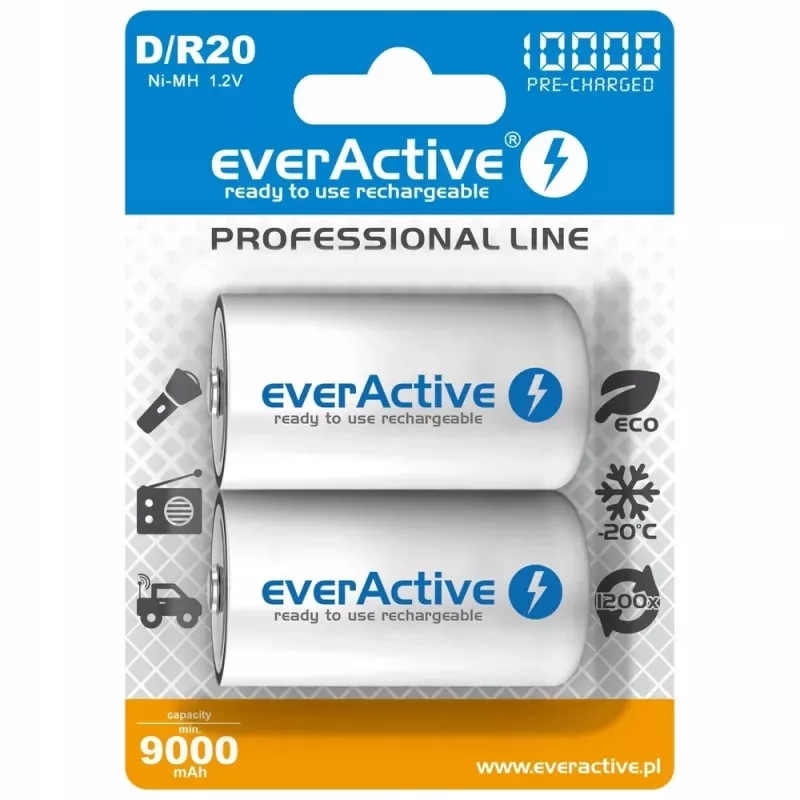 Pilha recarregável everActive EVHRL20-10000 D NiMH 1,2 V 2 unid.