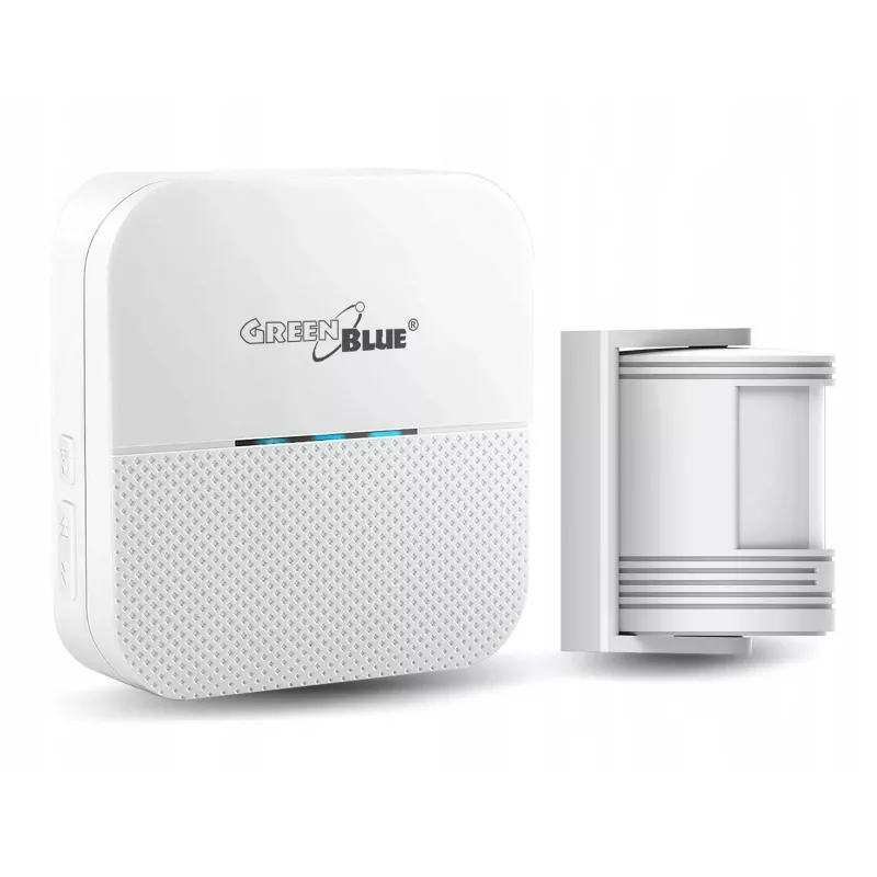 Sirene de entrada sem fios GreenBlue GB212, detetor de movimento, 52 melodias, 230 V, máx. 8 sensores