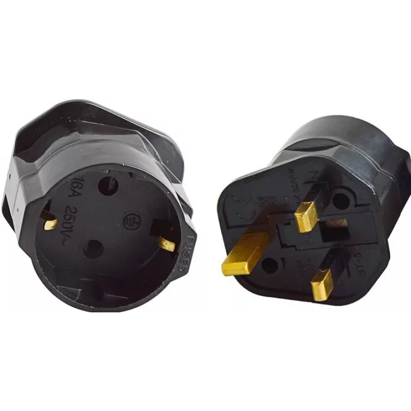 Maclean MCE154 adaptador de ficha, tomada UE para ficha UK, preto