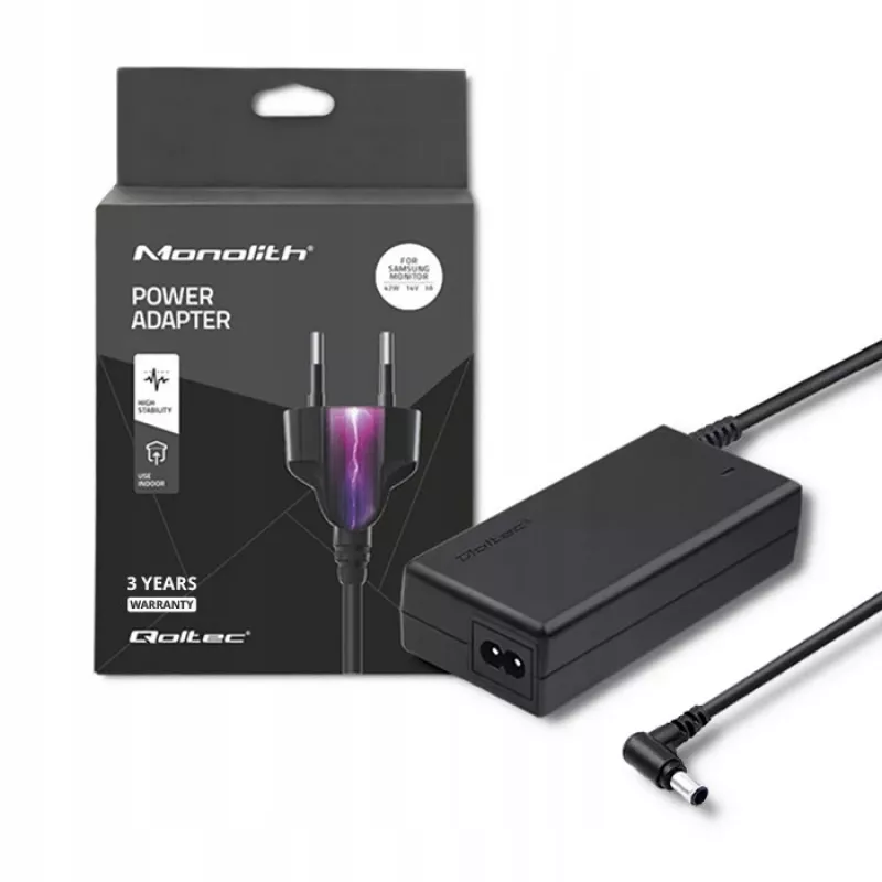 Qoltec 51773 adaptador de corrente CA para monitores Samsung, 42 W, 14 V 3 A, ficha de 6,5x4,4 mm, entrada 220–240 V 50/60 Hz