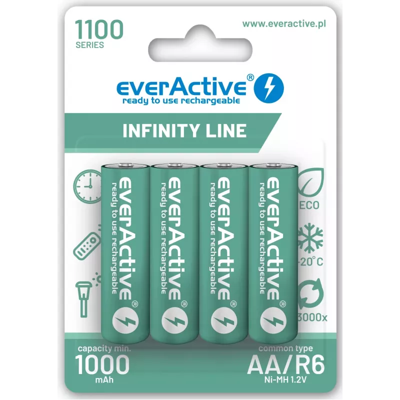 Pilhas recarregáveis NiMH everActive EVHRL6-1100 1,2 V 1100 mAh — 4 unid., cilíndricas