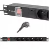 Unidade de distribuição de energia LANBERG PDU-06E-0200-BK — 6 saídas Type-E, 16 A, cabo de 2 m, rack 1HE, 220–250 V