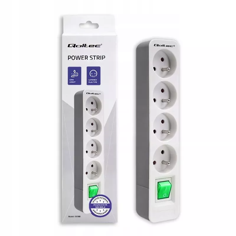 Extensão de energia Qoltec 50288 1,8 m 4 tomadas AC Interior Branco
