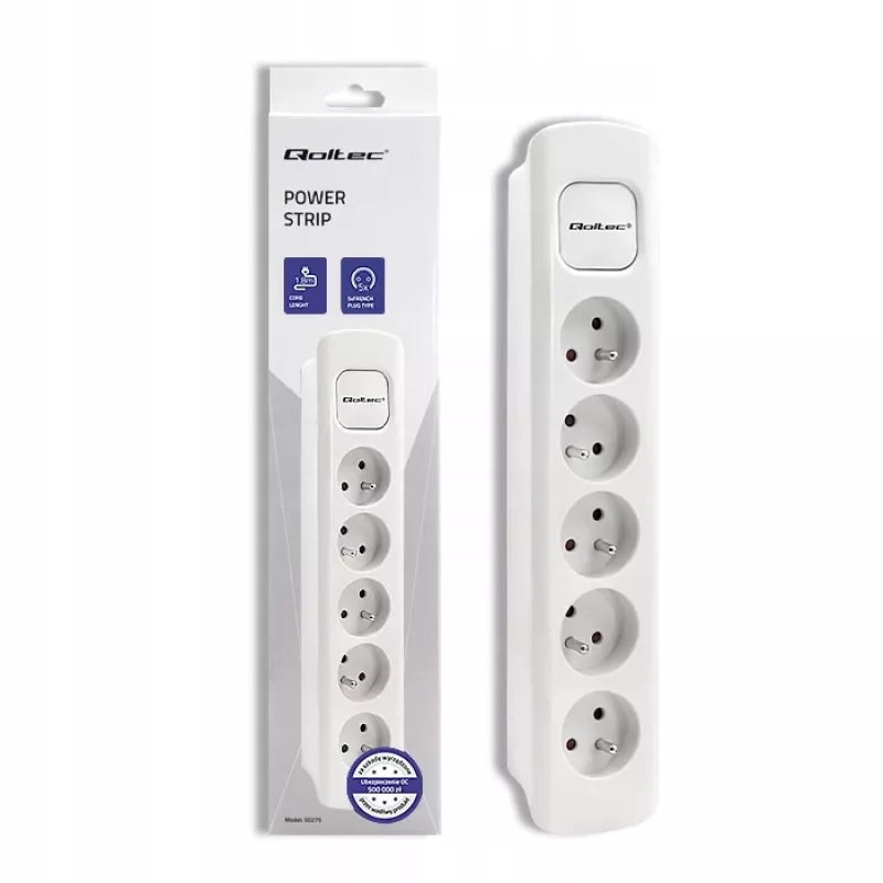 Extensão de energia Qoltec 50276 1,8 m 5 tomadas AC Interior Branco