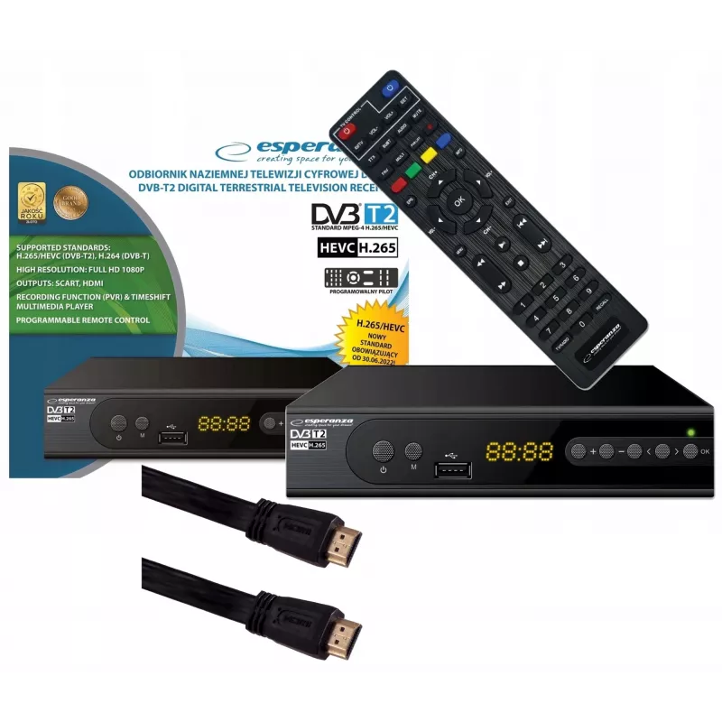 Descodificador Sintonizador TV DVB-T2 Hevc H.265 Cabo HDMI
