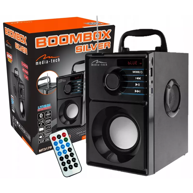 Altifalante portátil MEDIA-TECH MT3179, 20 W (RMS 15 W), Bluetooth 5.1, FM, MicroSD, USB, AUX, Li-Ion, 6 h, caixa de madeira