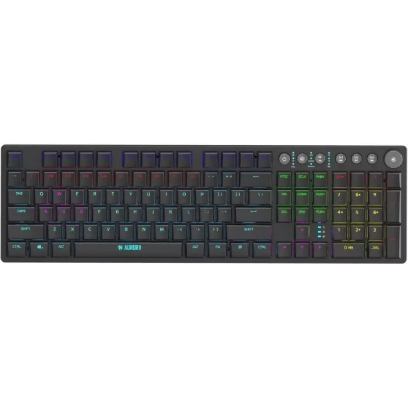 iBOX Aurora K-6 IKGMK6 teclado gaming mecânico de perfil baixo, com fio + RF sem fios + Bluetooth, switches KRGD Red, retroiluminação LED, QWERTY inglês, preto
