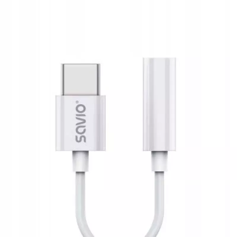 Adaptador de áudio USB Type 3.1 C (M) – Jack 3,5mm (F) branco SAVIO AK-51