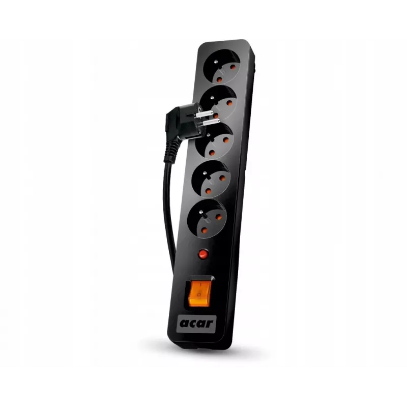 Acar X5 W0180 extensão com proteção contra sobretensões, 5 tomadas, 3 m, com interruptor, preta