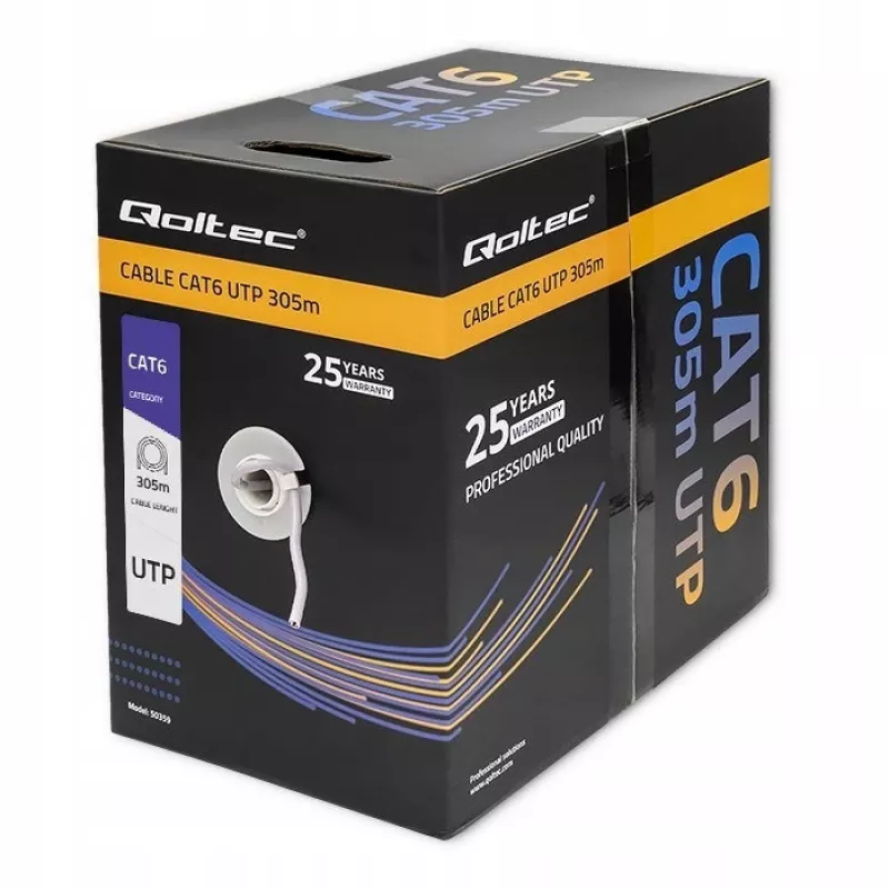 Qoltec 50359 Cat.6 UTP cabo, 305 m, cinzento, PVC