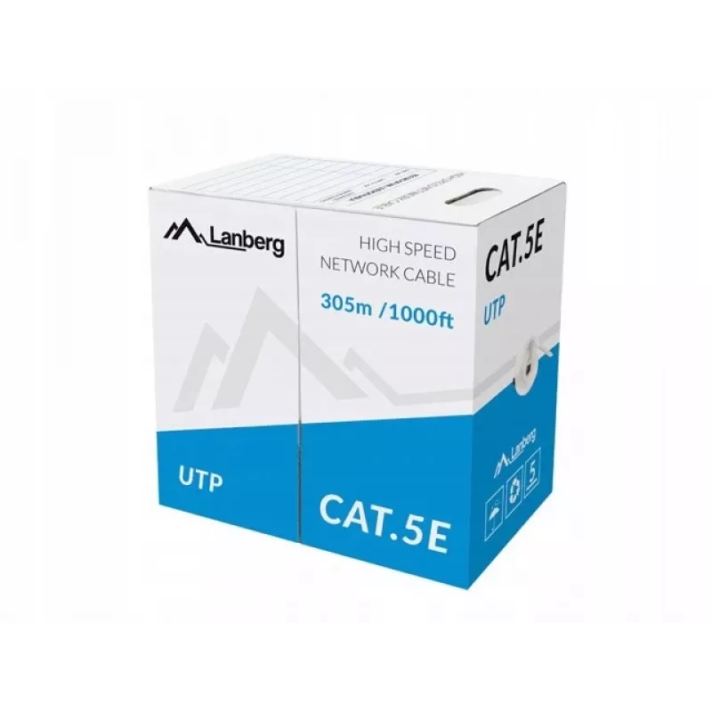 Cabo de rede LANBERG U/UTP Cat5e LCU5-10CC-0305-BK 305 m, 24 AWG CCA, 5 mm, bainha PVC, preto