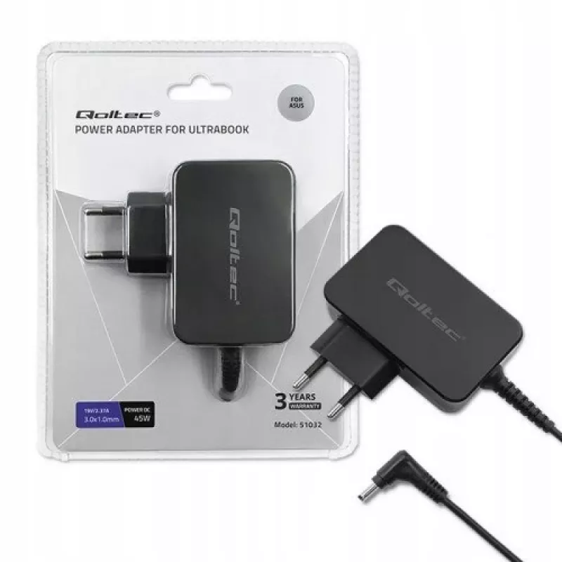 Fonte de alimentação Qoltec 51032 45W para interiores preta para portáteis